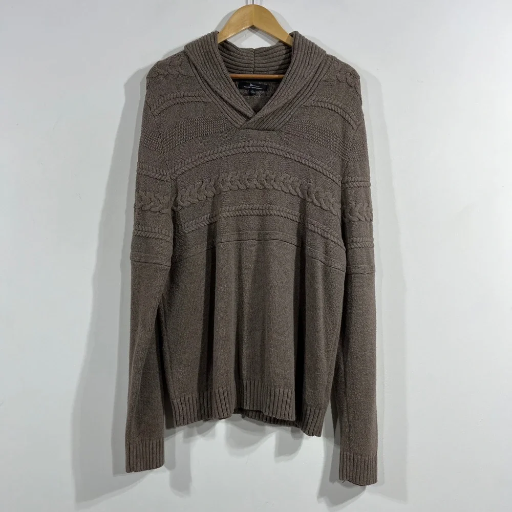 Marc Anthony Academia Grandpa Shawl Collar Cable Knit Sweater Cotton Wool Men XL